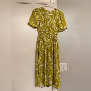 Sienna Sky Olive Green Floral Midi Dress with White Print
